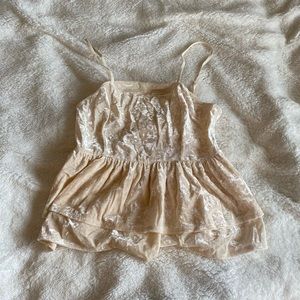 American Eagle cream coloured crushed velvet ruffle tanktop size xs